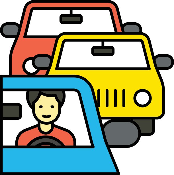 交通堵塞概念，商人开车上班矢量颜色图标设计，日常生活符号，日常生活符号，日常生活活动素材插图图片下载