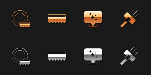 设置洗碗，海绵，家庭清洁服务和吸尘器图标。向量图片下载