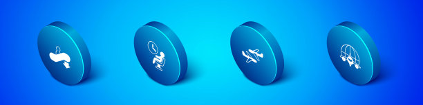 设置等距自动扶梯下降，飞机，地球与飞行的飞机和人等待机场终端图标。向量图片下载