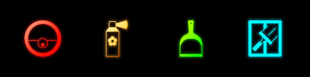 设置机器人吸尘器，空气清新喷雾瓶，畚箕和橡胶为窗口图标。向量图片下载