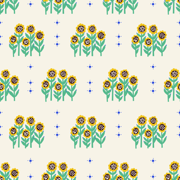 复古小葵花插图无缝重复图案数字艺术品家居装饰厨房打印时尚织物纺织图片下载