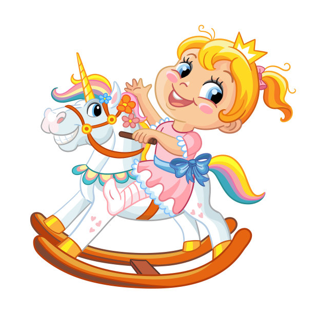 可爱的女孩骑着摇摆木马图片下载