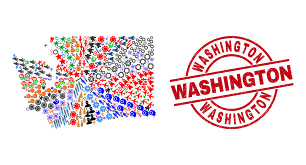 华盛顿遇险图章和华盛顿州地图图片下载