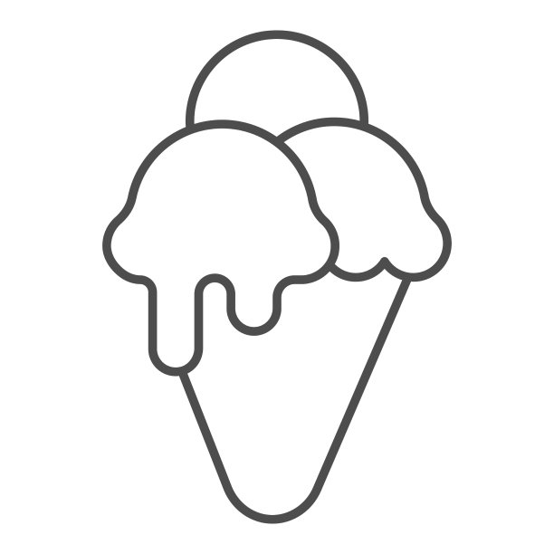 华夫蛋筒冰淇淋与三个球细线图片下载