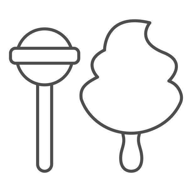 棉花糖和甜棒棒糖的细线图标图片下载