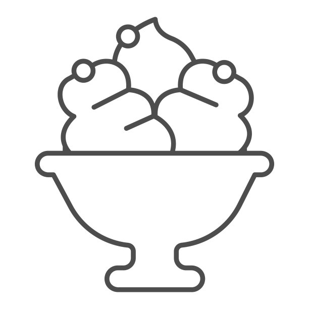 玻璃花瓶与水果冰淇淋细线图标图片下载