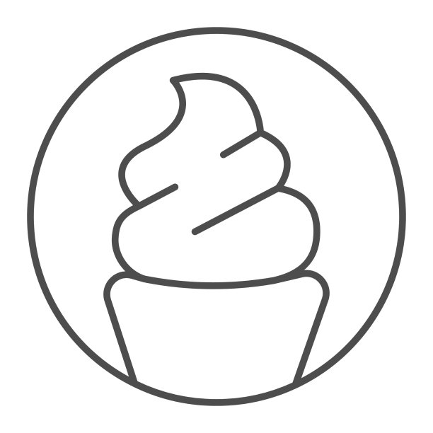 冰淇淋圣代在华夫杯细线图标图片下载