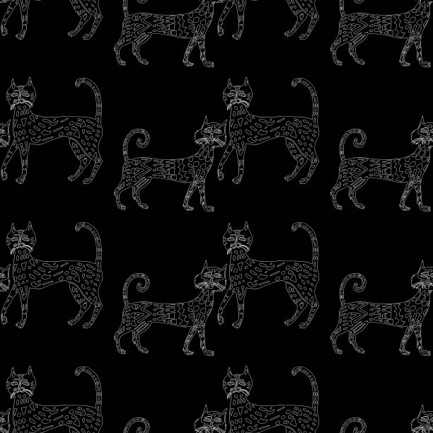无缝的背景轮廓装饰猫图片下载