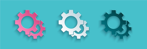 剪纸齿轮图标孤立在蓝色背景图片下载