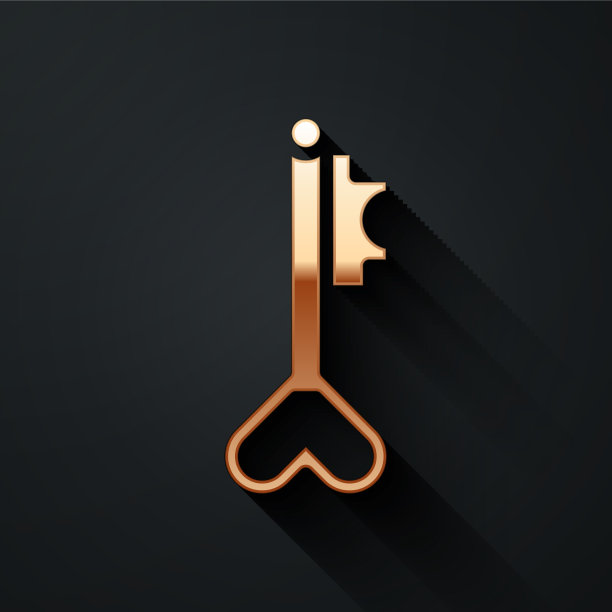 金钥匙在心形图标孤立在黑色图片下载