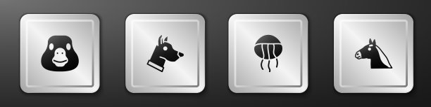 集鹅鸟、狗头、水母和马的图标图片下载