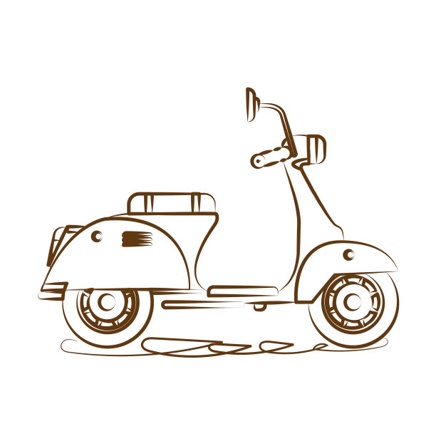 踏板车交付与线艺术风格的轮廓图片下载