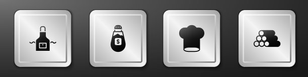 设置厨房围裙，盐厨师帽和原木图片下载