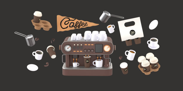 咖啡店3D插图图片下载