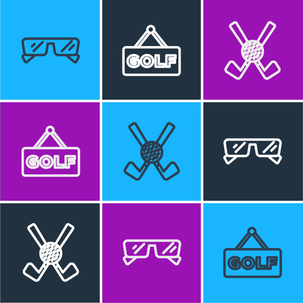 设置线眼镜交叉高尔夫球杆与球图片下载