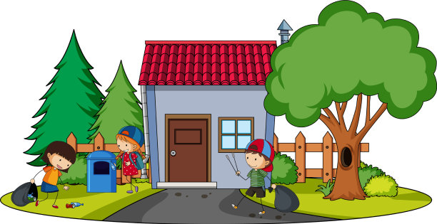 正面的迷你房子与许多孩子在白色图片下载