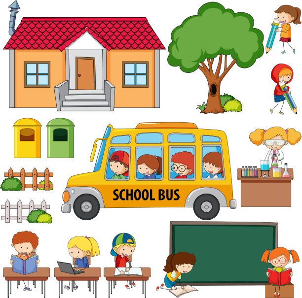 学校设置有许多学生卡通人物图片下载