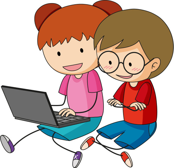 一个涂鸦的孩子用笔记本电脑的卡通人物图片下载