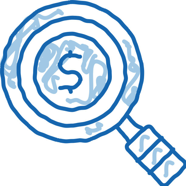 美元符号在放大镜玻璃中心的涂鸦图标图片下载