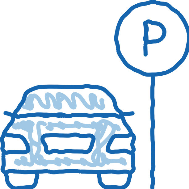 汽车附近的停车标志涂鸦图标手绘图片下载