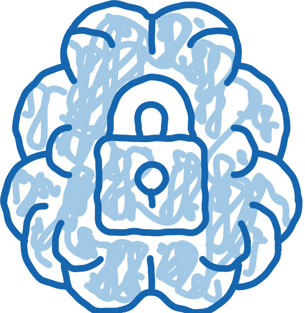 大脑和锁挂锁涂鸦图标手绘图片下载