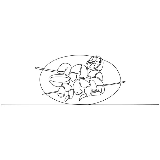 连续线画海鲜虾菜图片下载