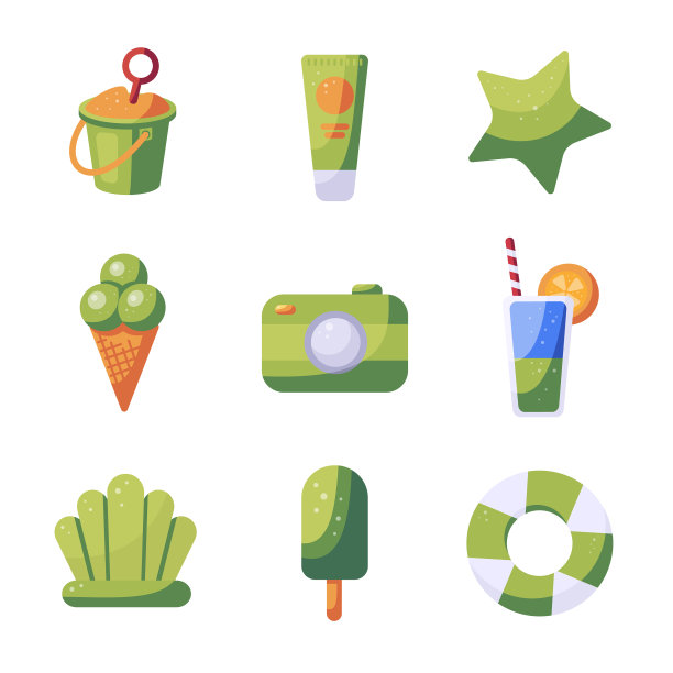 扁平的卡通海滩图标图片下载