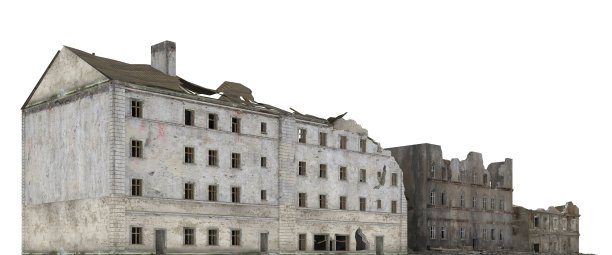 废墟城市建筑孤立在白色3d插图图片下载