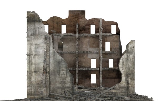 废墟城市建筑孤立在白色3d插图图片下载