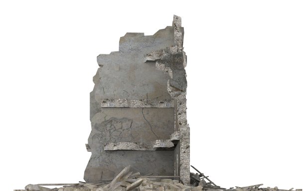 废墟城市建筑孤立在白色3d插图图片下载