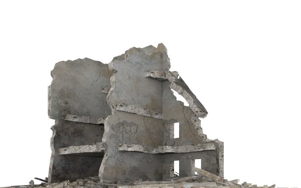 废墟城市建筑孤立在白色3d插图图片下载