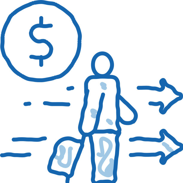 男人拿着箱子，手里拿着钞票，手上画着图标图片下载