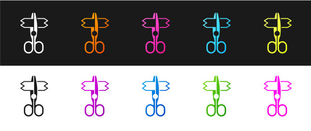 设置剪刀图标孤立在黑色和白色图片下载