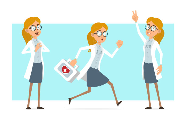 卡通扁平有趣的医生女人字符集图片下载