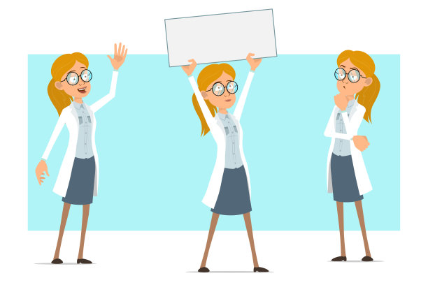 卡通扁平有趣的医生女人字符集图片下载