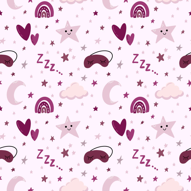 甜蜜的婴儿保育粉彩无缝模式与月亮，星星，云，睡眠面具。可爱的手绘矢量背景打印。晚安睡午觉灯光背景，纹理，印花，纺织品图片下载