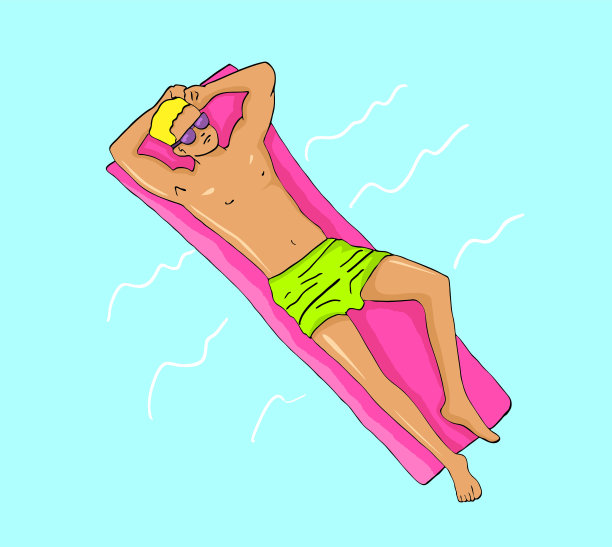 一个男人在水垫上晒日光浴。图片下载