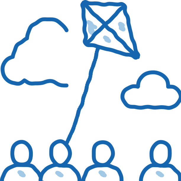 风筝在拥挤的地方飞翔，涂鸦图标手图片下载