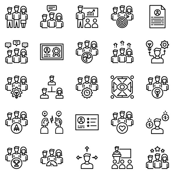 团队图标集合矢量插图。团队，小组，领导，管理，策略，计划，细线图标。图片下载
