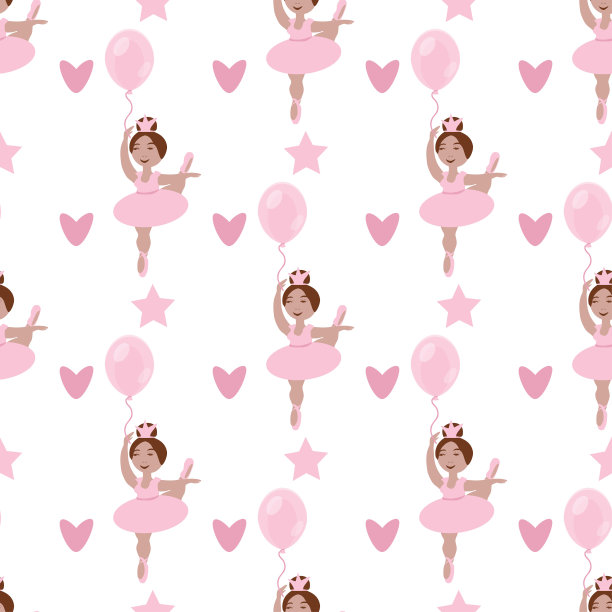 矢量无缝模式与图像的小芭蕾舞女与气球图片下载