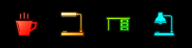 设置咖啡杯、台灯、办公桌和图标图片下载