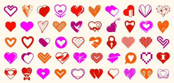 心大向量集不同的形状和概念标志或图标，爱和关心，健康和心脏病学，几何和低多边形，收集的心形状符号。图片下载