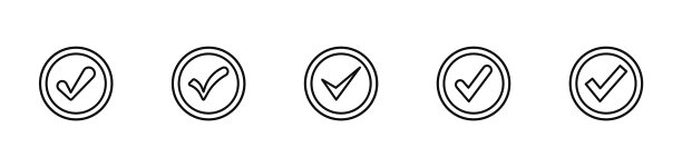 一组用黑色圆圈标出的复选标记。检查标记或勾。黑色确认的象征。向量图标确认接受一个积极通过的协议表决或完成的任务列表。向量图片下载