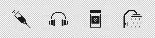 设置兴奋剂注射器耳机和合成代谢药物图片下载