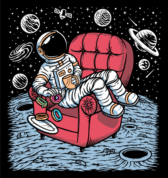 享受咖啡和甜甜圈的宇航员图片下载