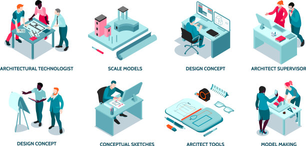 建筑师等距概念构成图片下载