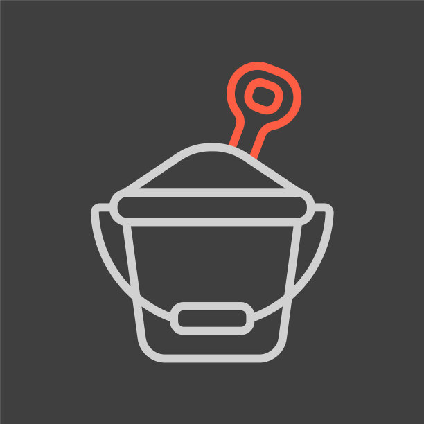 沙桶和铲子图标在黑暗的背景图片下载