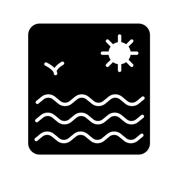 海浪和太阳平的字形图标图片下载