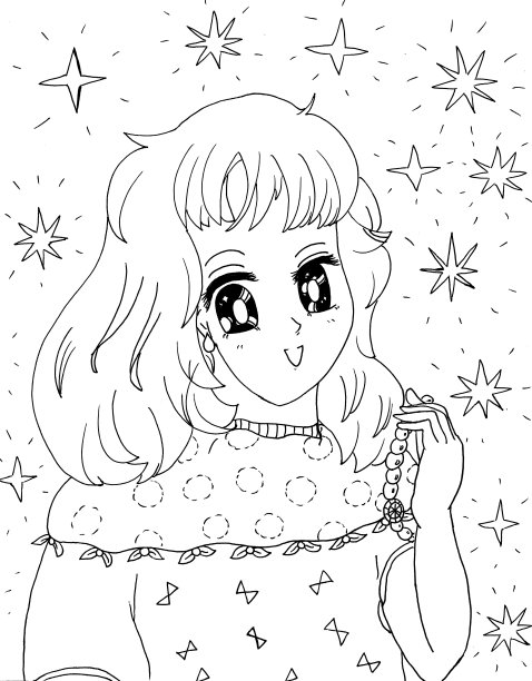 灿烂微笑的少女少女动漫风格项链儿童艺术插画2021图片下载