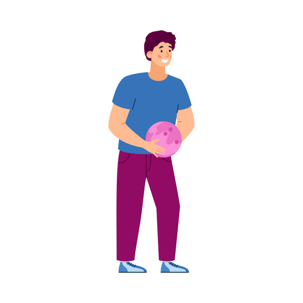 保龄球或kegling玩家男性手持球，平面矢量插图孤立。图片下载